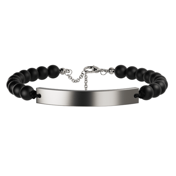 6mm Beaded Bar Bracelet - Obsidian & Silver