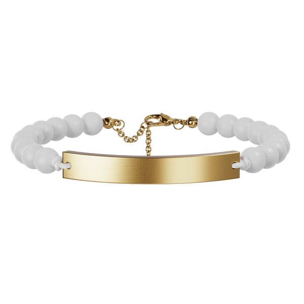 6mm Beaded Bar Bracelet - White & Gold