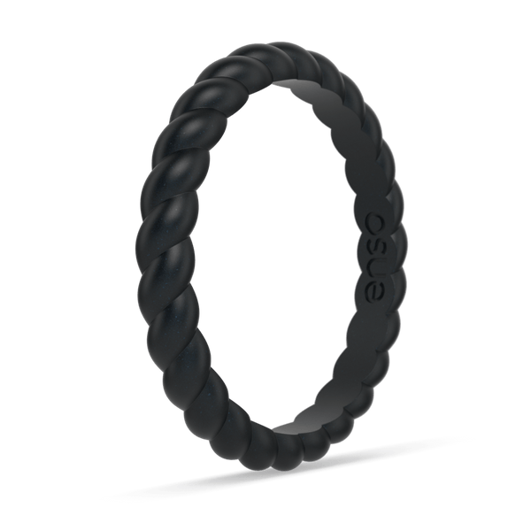 Braided Stackable Silicone Ring - Metallic Black