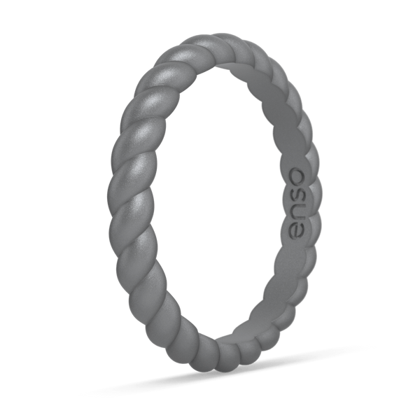 Braided Stackable Silicone Ring - Metallic Silver