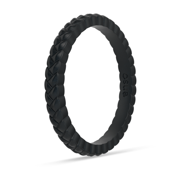 Weave Stackable Silicone Ring - Metallic Black